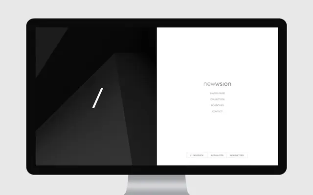 Newvision website desktop mockup, minimal, dark