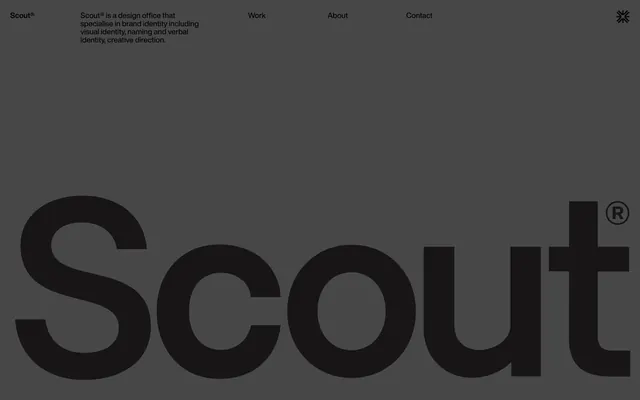 Scout design studio website, minimal, dark-mode, dark