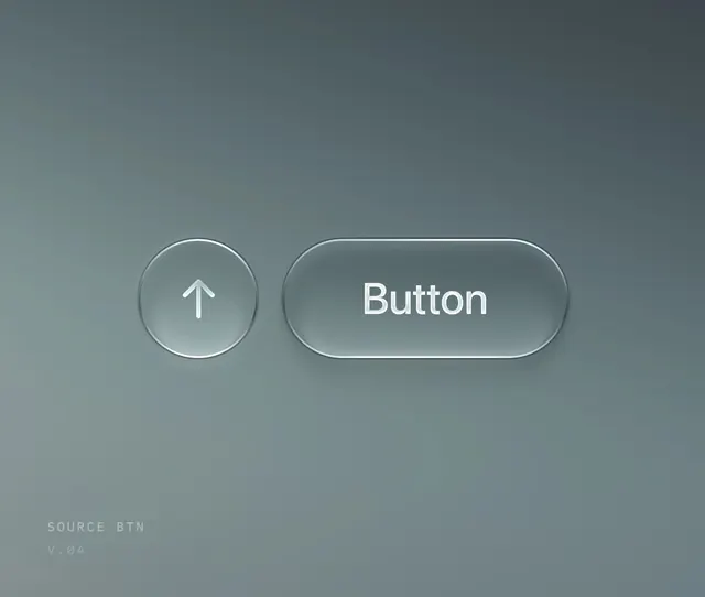 Frosted glass button and icon pair, minimal, glassmorphism, cool