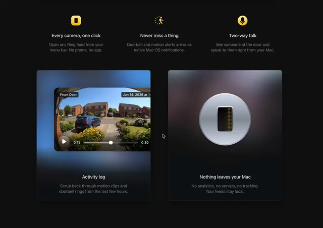 Ring Mac App, minimal, dark