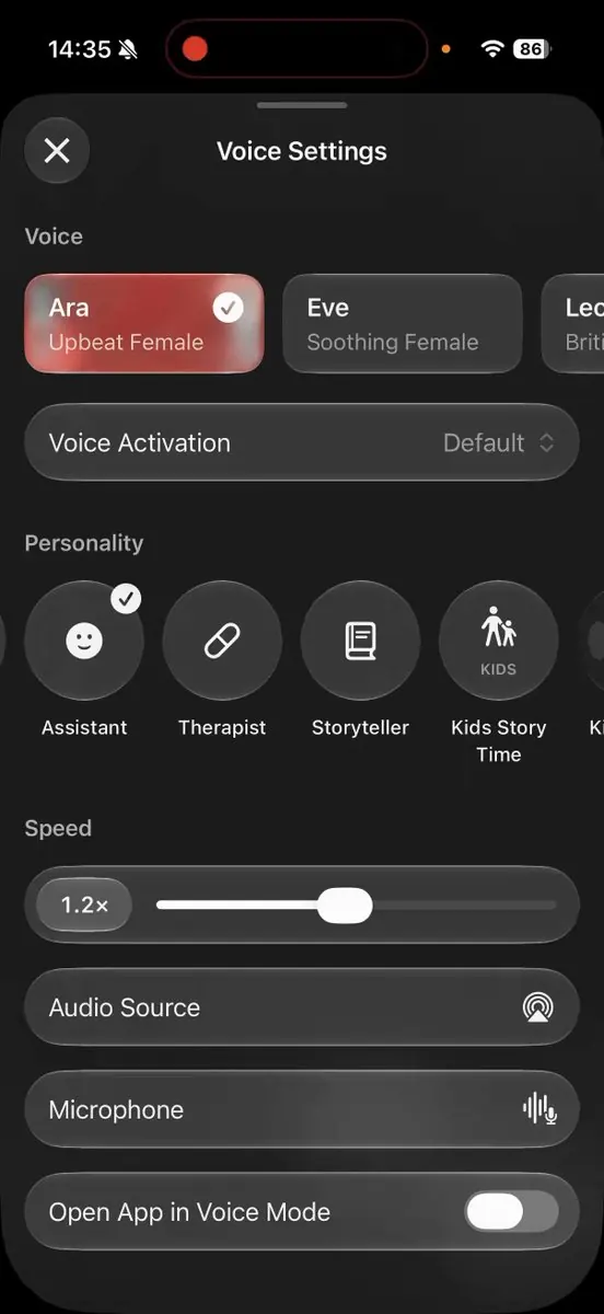 Voice Settings UI, minimal, glassmorphism, dark