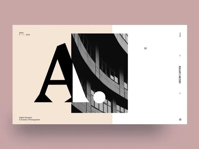 Gilles T portfolio split layout, editorial, minimal, muted