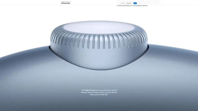 AirPods Max product page crop, minimal, corporate-clean, light