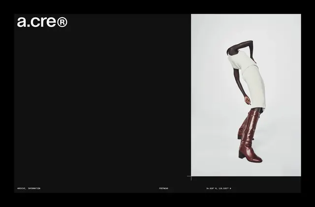 a.cre fashion site minimal layout, minimal, editorial, dark