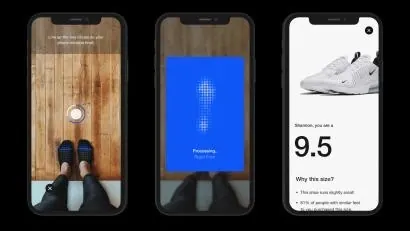 Nike Fit shoe sizing flow, minimal, technical, dark
