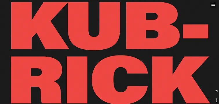 KUBRICK red website hero type, brutalist, dark-mode, dark