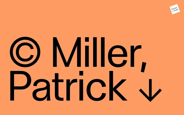 Patrick Miller studio website hero, swiss, minimal, warm