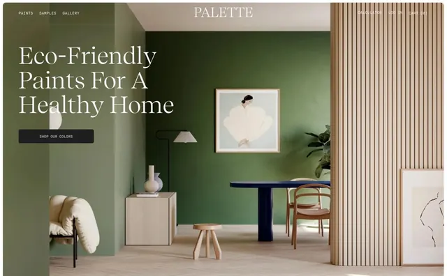 Palette eco-friendly paint homepage, minimal, editorial, light