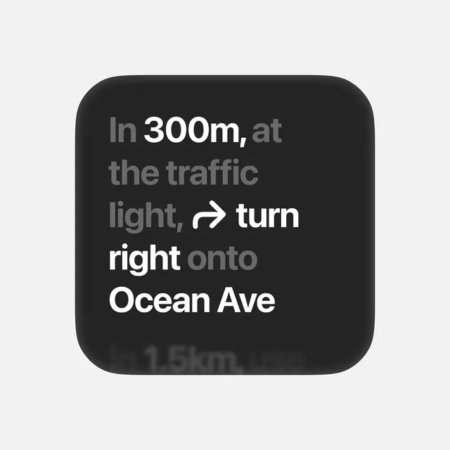 Navigation Instruction UI, dark-mode, minimal, dark