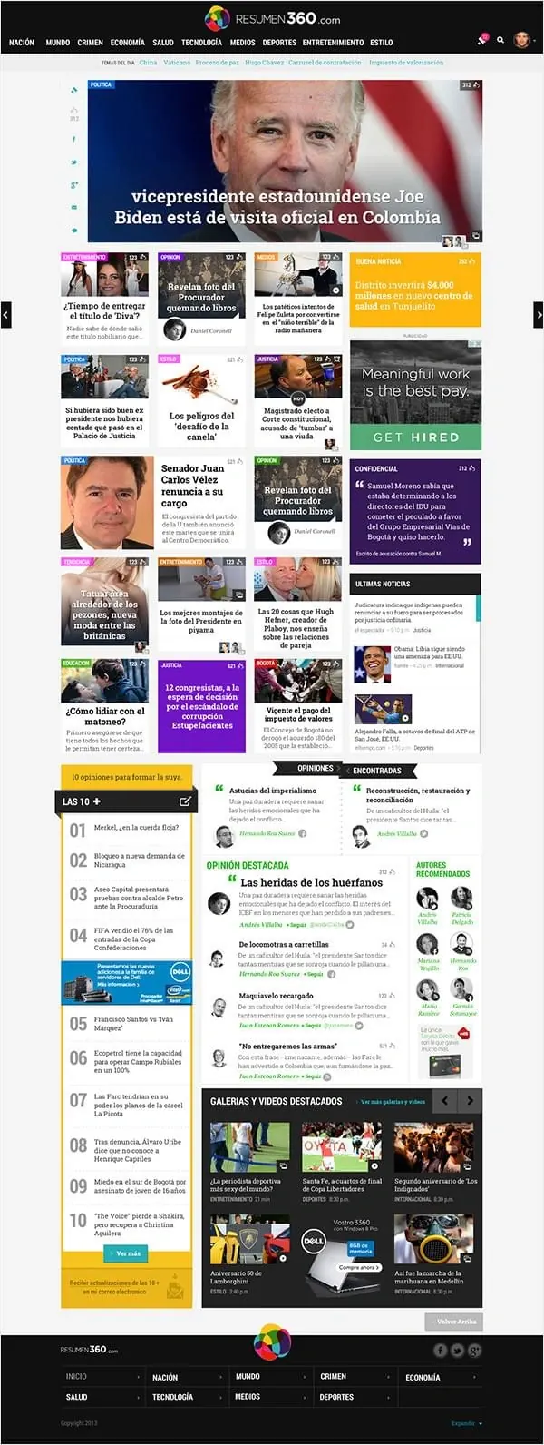Spanish news website homepage grid layout, data-dense, technical, light