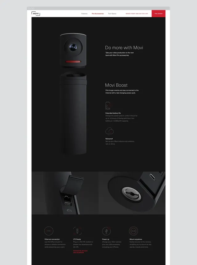 Product Landing Page Mockup, dark-mode, minimal, dark