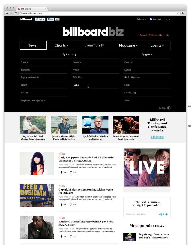 BillboardDB Website Interface, corporate-clean, data-dense, high-contrast