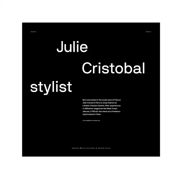 Julie Cristobal stylist portfolio site, minimal, dark-mode, dark