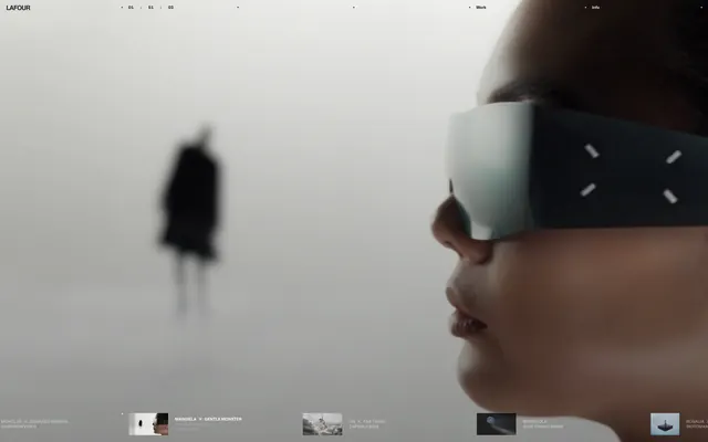 Lafour fashion website hero with visor, minimal, editorial, light
