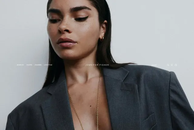 Jennifer Fisher jewelry model portrait, minimal, photographic, dark