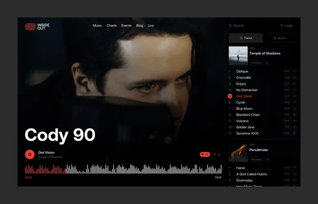 Music Streaming Interface, dark-mode, corporate-clean, dark