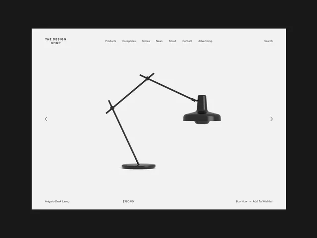 Minimalist Desk Lamp UI, minimal, light-mode, monochrome