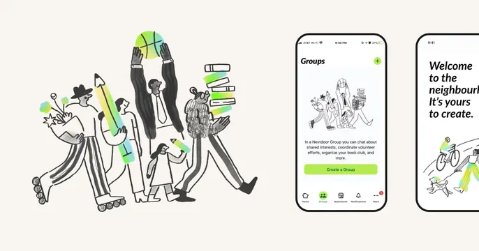Line-art illustrated ui screen, line-art, illustrated, dark