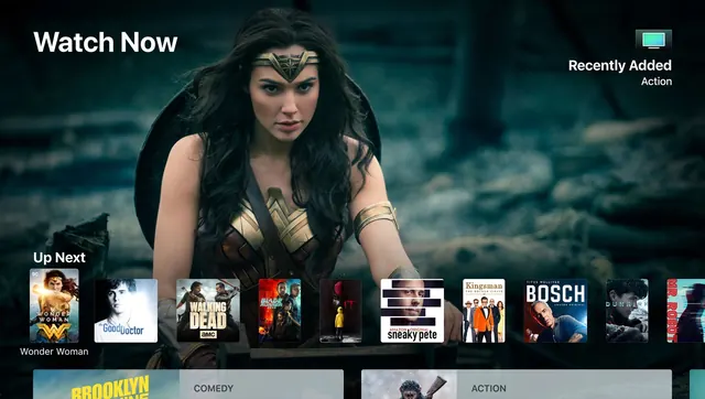 Watch Now Streaming Interface, dark-mode, corporate-clean, dark