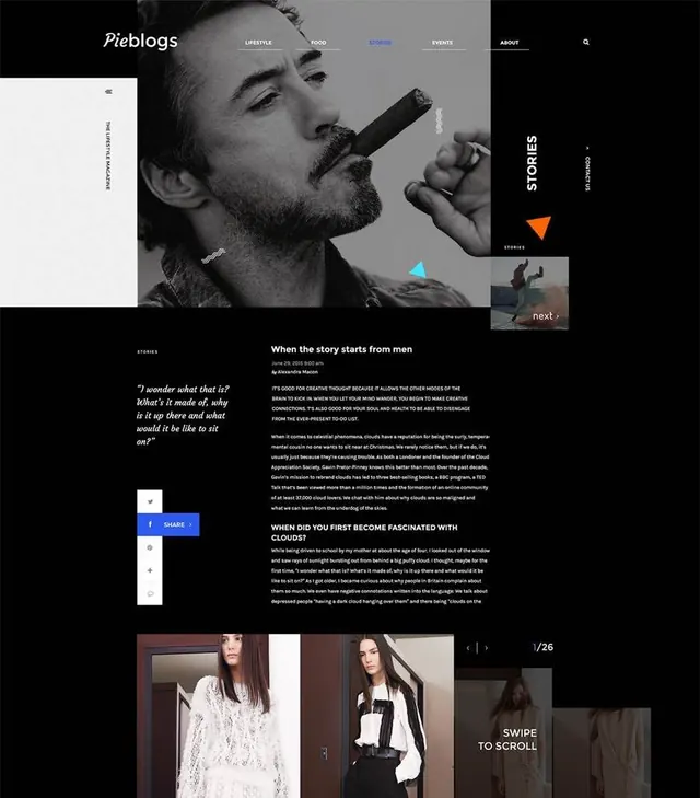 Blogpost Layout Design, editorial, brutalist, dark