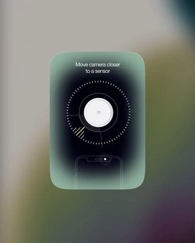 Smart-home sensor pairing UI card, minimal, light-mode, muted