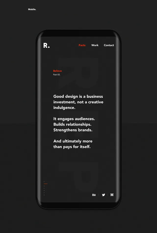 Dark mobile agency Facts screen, minimal, dark-mode, dark
