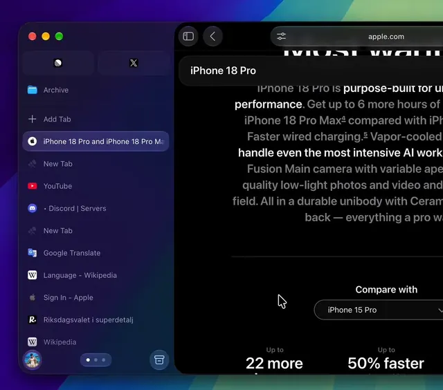 Browser UI Concept, minimal, dark