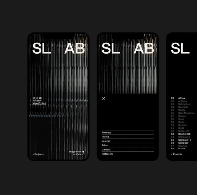 SL AB dark mobile architecture portfolio, minimal, dark-mode, dark