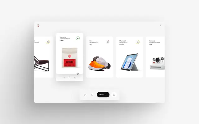 Microsoft shopping vision product cards, minimal, light-mode, light