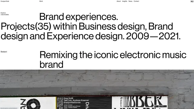 Brand experiences website hero, minimal, editorial, light