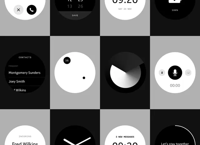 Ziiro circular UI design system grid, minimal, monochrome, dark