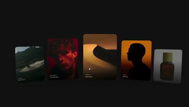 Dark Card Carousel, minimal, editorial, dark