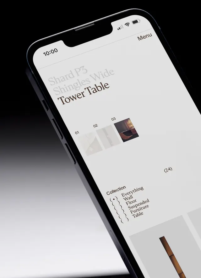 Product showcase iPhone mockup, minimal, technical, light