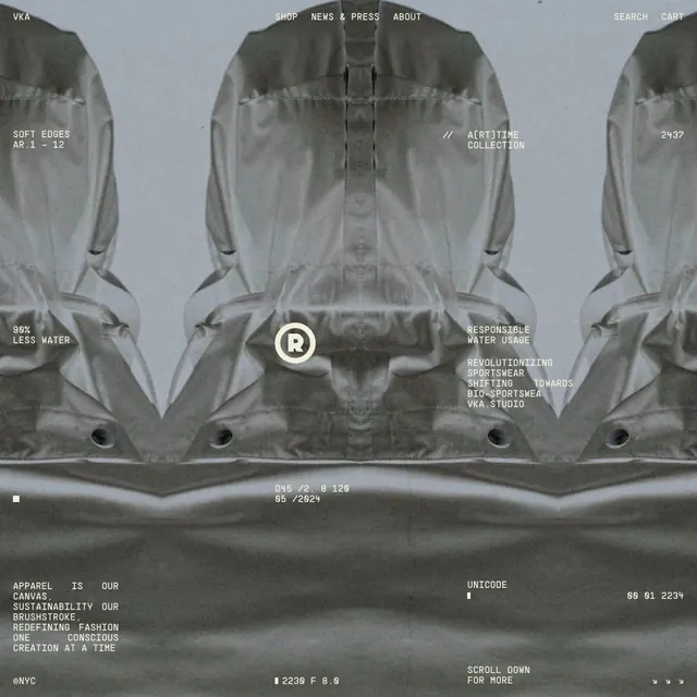 VKA sportswear collection layout, minimal, technical, dark