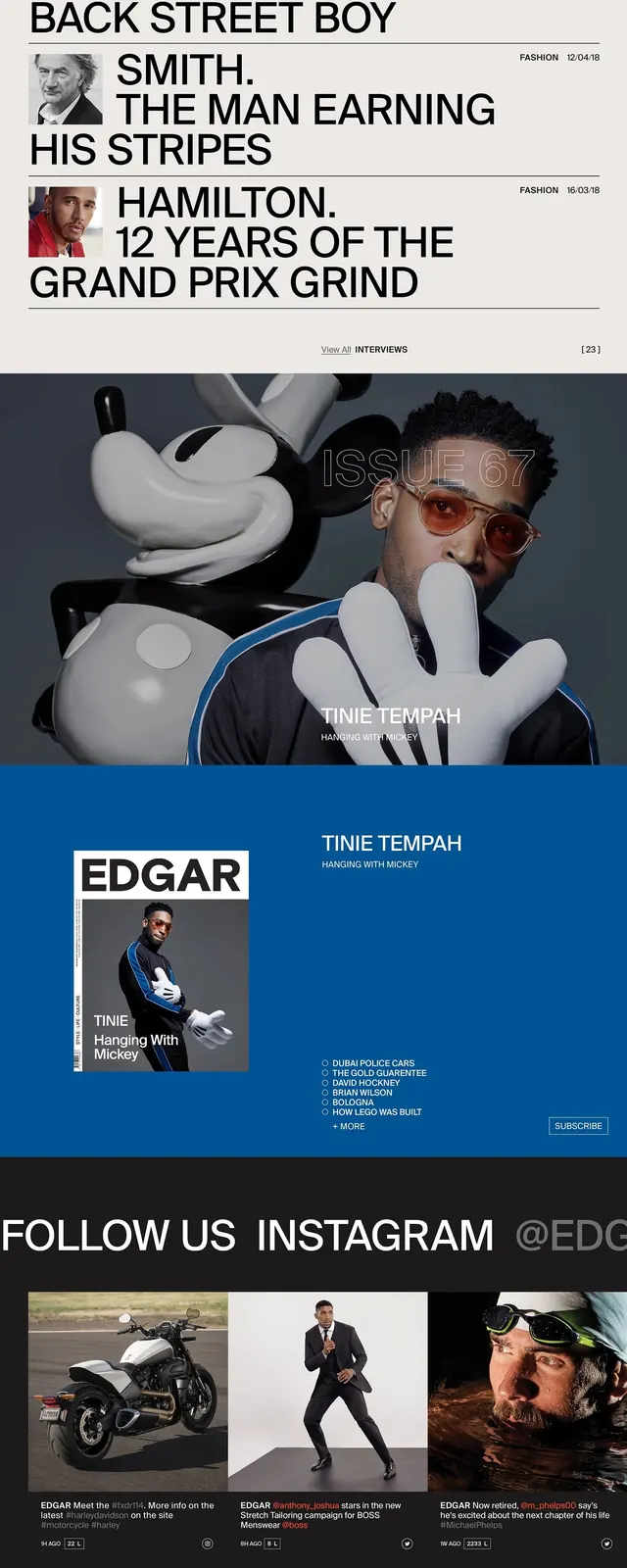 EDGAR interview web layout, editorial, minimal, light