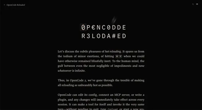 OpenCode Reloaded, minimal, dark