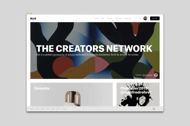 The Creators Network Web Interface, minimal, corporate-clean, high-contrast