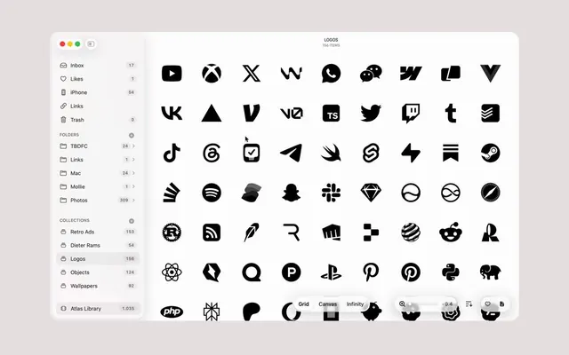 Atlas for Mac App, minimal, monochrome