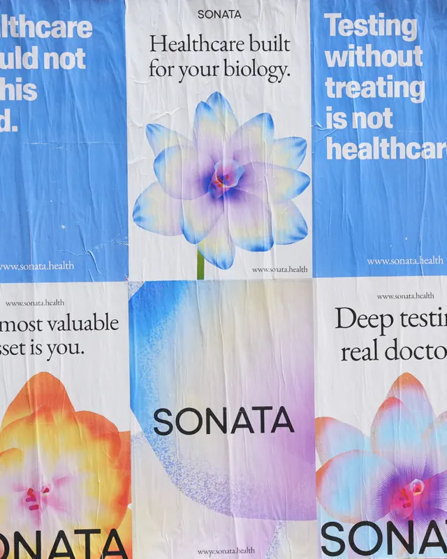SONATA: Modern concierge medicine brand identity and UI (slide 10), gradient-heavy, minimal, pastel
