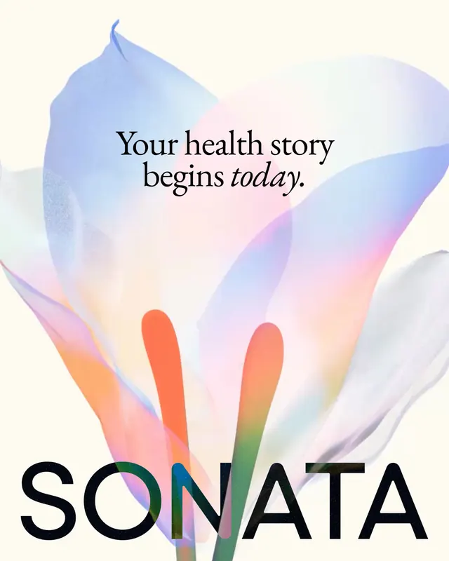 SONATA: Modern concierge medicine brand identity and UI (slide 15), gradient-heavy, minimal, pastel