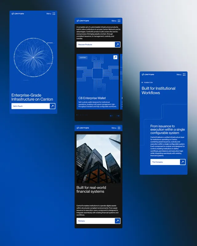 Cantor8 fintech website design system (slide 6), minimal, gradient-heavy, vibrant