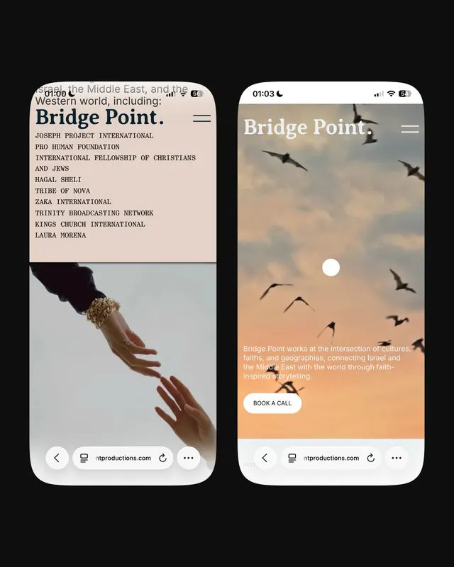 Bridge Point website UI design carousel (slide 4), minimal, corporate-clean, neutral