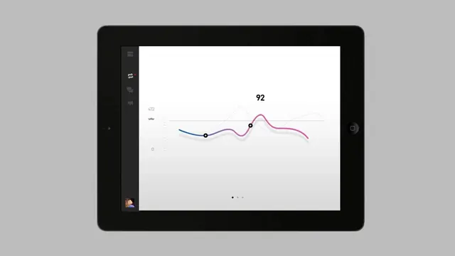 Tablet analytics dashboard interface, minimal, technical, light