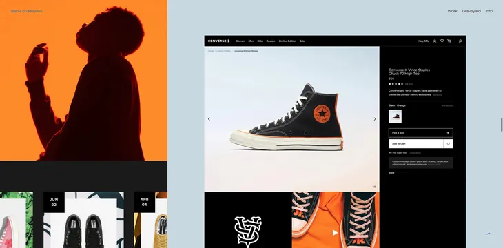 Converse product showcase and portfolio design, editorial, photographic, vibrant