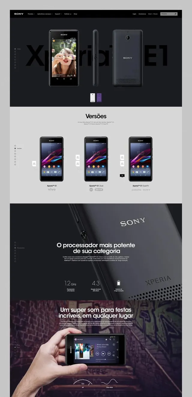 Sony Xperia E1 product showcase, dark-mode, minimal, dark
