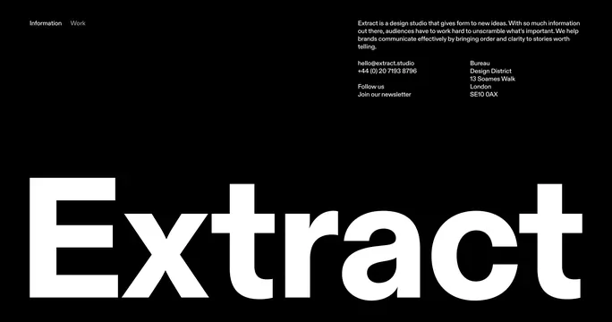 Extract Studio website footer design, minimal, dark-mode, dark