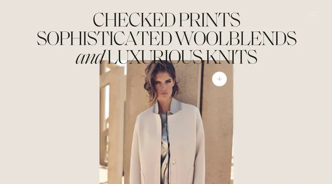 Luxury knitwear website hero, minimal, editorial, light