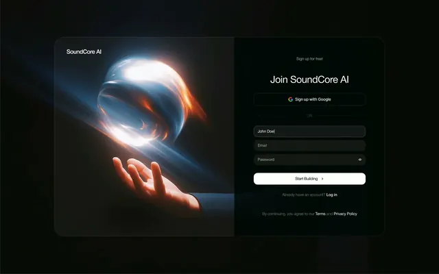 SoundCore AI Sign-Up, minimal, 3d-render, dark
