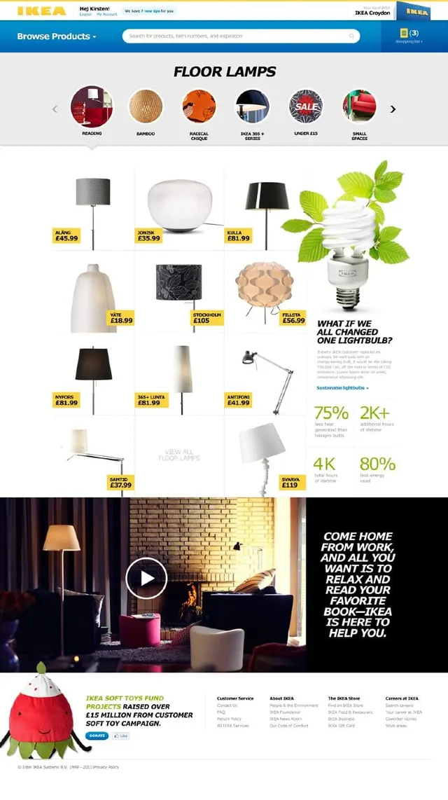 Ikea floor lamps product category page, data-dense, technical, light