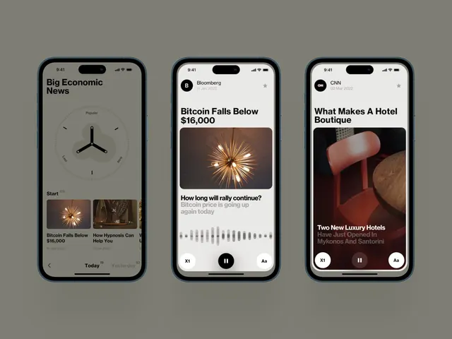 News app iOS interface mockups, minimal, corporate-clean, light